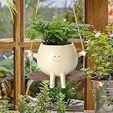 OLINLIFE Smily Face Planter Pot, Unique Swing Hanging Resin Head Planter for Indoor Outdoor Plants, Cute Succulents Plants Live with Drainage Hole, DIY Gift for Mother's Day, Birthday, Christmas
