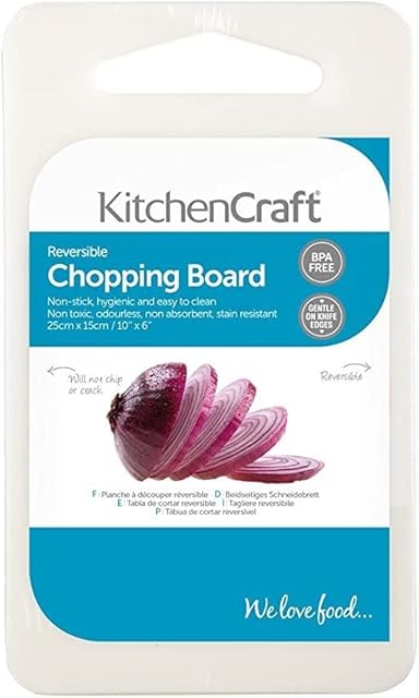 KitchenCraft Small Chopping Board, Non Stick, Hygienic Plastic, White, 25 x 15 cm