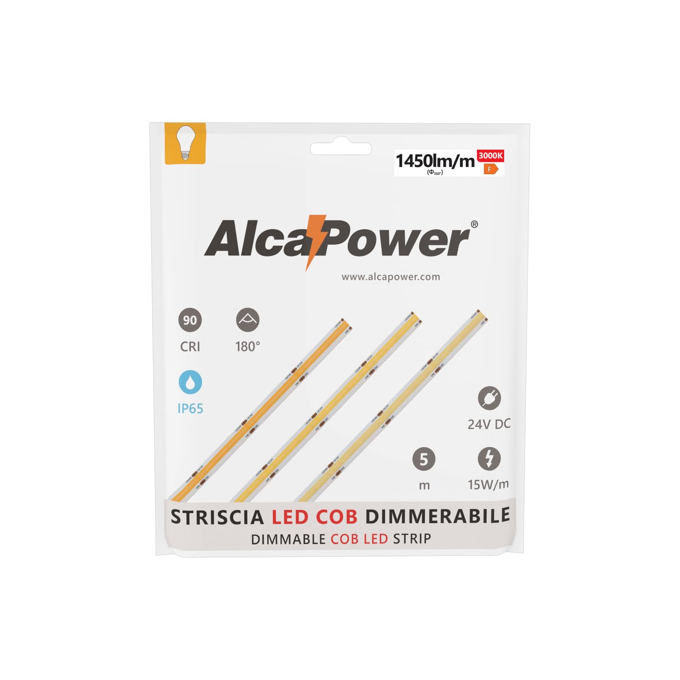 ALCAPOWER Taśma LED 5 m COB IP65 jednobarwna 15 W/MT 24V - 3000K
