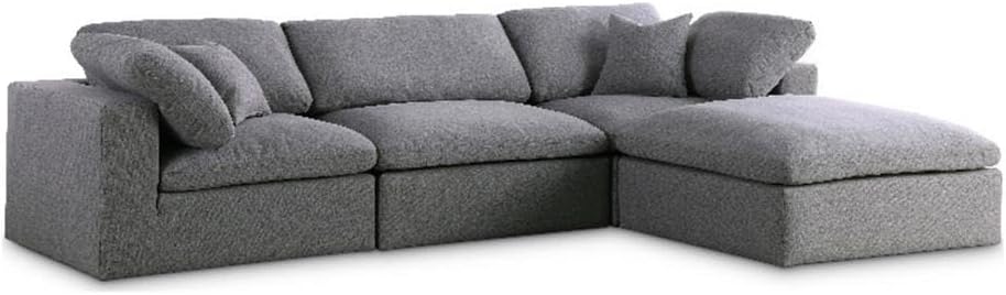 Meridian Furniture 601Grey-Sec4A Serene Collection Modern | Contemporary Deluxe Comfort Modular Sectional, Soft Linen Textured Fabric, Down Cushions, 119" W x 80" D x 32" H, Grey