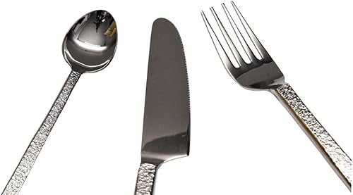 Miniatura 5 de Bold & Divine Hammered Silver - Juego de cubiertos de acero inoxidable de 5 piezas, incluye cuchillo, tenedor, cuchara, cubiertos de acero