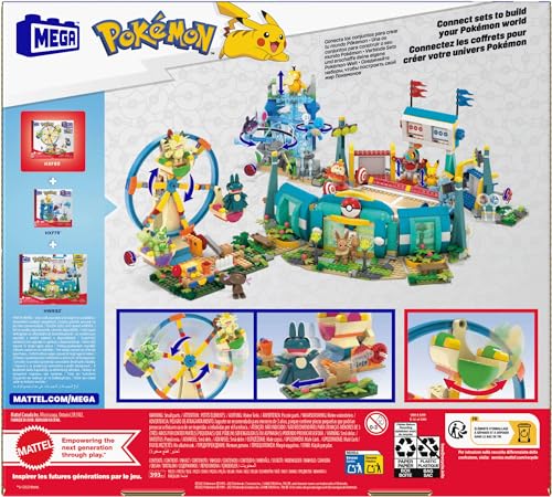 MEGA Pokémon La Grande Roue Jouet de construction de 393 pièces avec les figurines articulées Poussacha, Goinfrex, Miaouss et Axoloto de Paldea pour enfants, HXF80