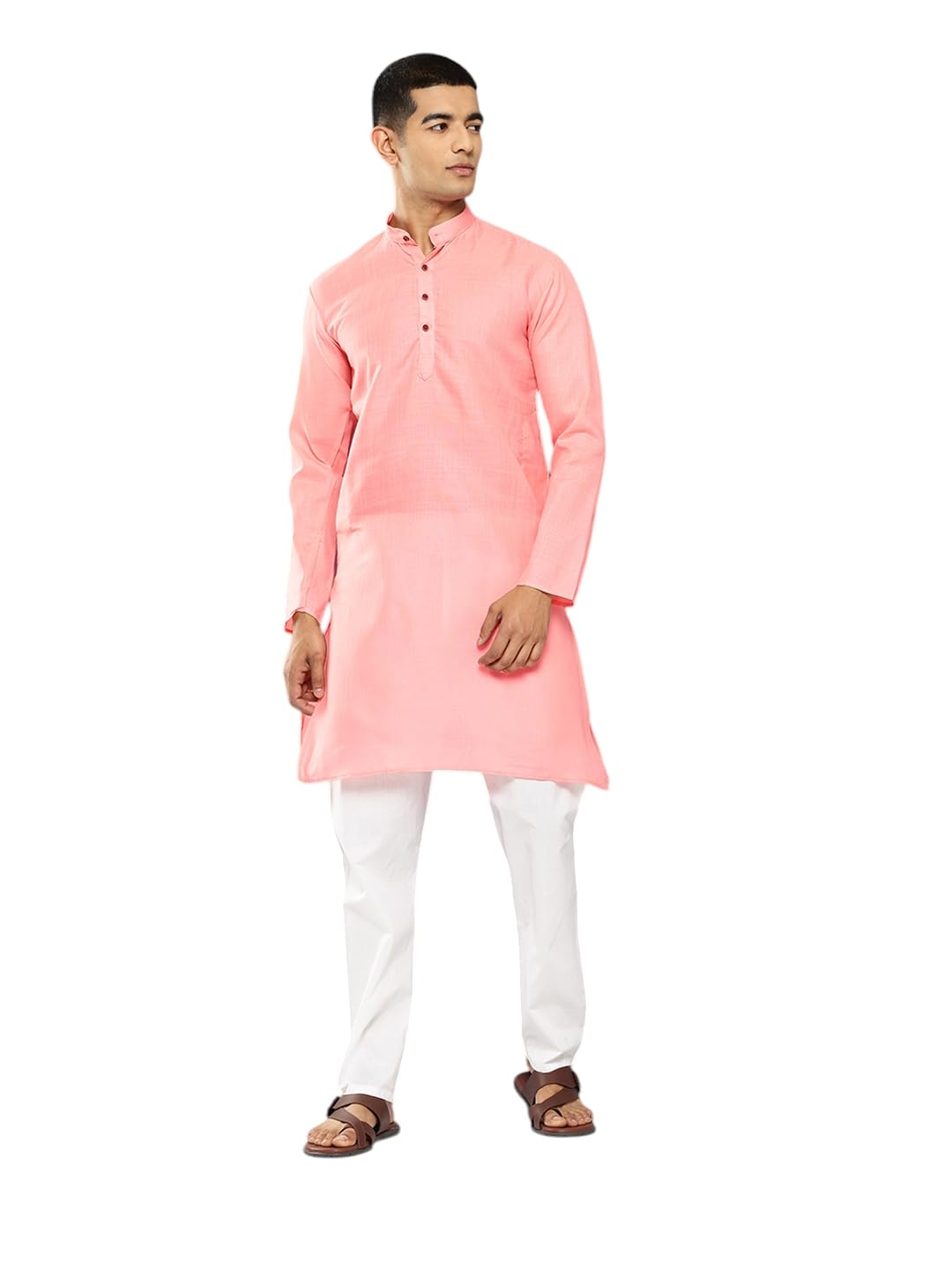 Aarika Mens Ethnic Wear Pink Colour Solid Cotton Kurta Pyjama Set Aarika Mens Ethnic Wear Pink Colour Solid Cotton Kurta Pyjama Set