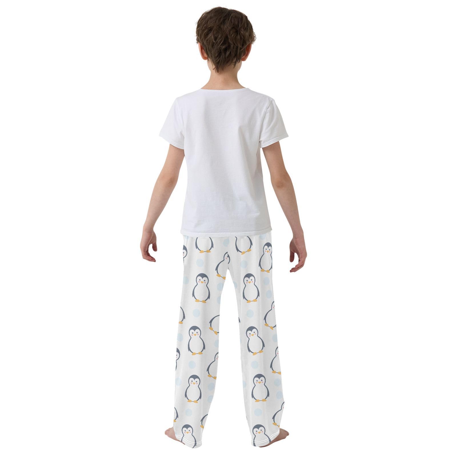 Mnsruu Penguins Schlafanzughose für Jungen, nahtloses Muster, mit Taschen, bequeme Nachtwäsche, elastischer Bund, Pyjamahose, Kinder-Pyjamahose für 6–14 Jahre