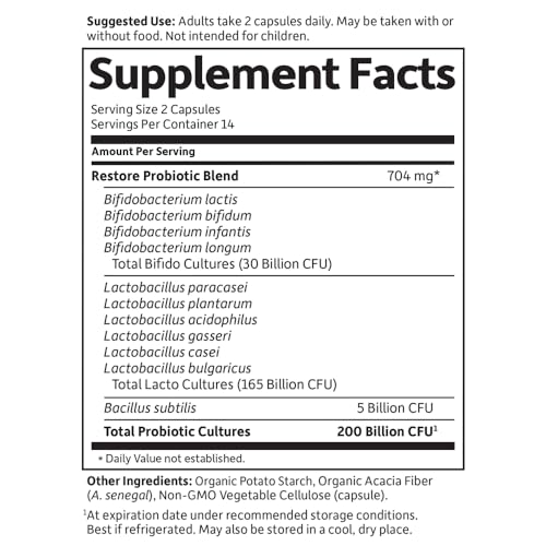 Garden of Life Dr. Formulated Probiotics Platinum Series Restore 200 Billion CFU Guaranteed, High Potency Probiotic Formula, Vegan, Non-GMO, Gluten Dairy Free Digestive Immune Support, 28 Capsules - image 4