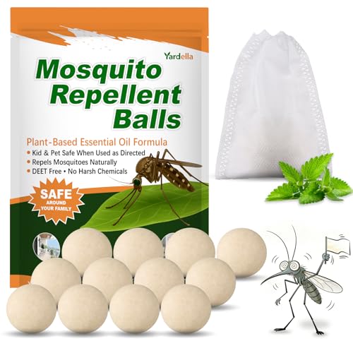 Mosquito Repellent Balls, Upgrade Outdoor & Indoor Mosquito Repellent for Patio, Yard, Camping, RV, Powerful 12-Pack Peppermint Oil & Citronella Oil Mosquito Deterrent, Safe for Kids & Pets