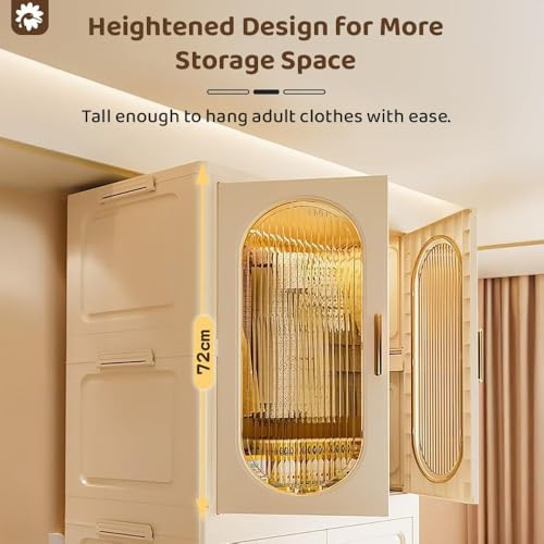 Image of StarAndDaisy Kids Foldable Wardrobe /Multifunctional Plastic Storage Organizer /Almirah -Dust Proof Cabinets for Clothes, Toys & Books (White Transparent)