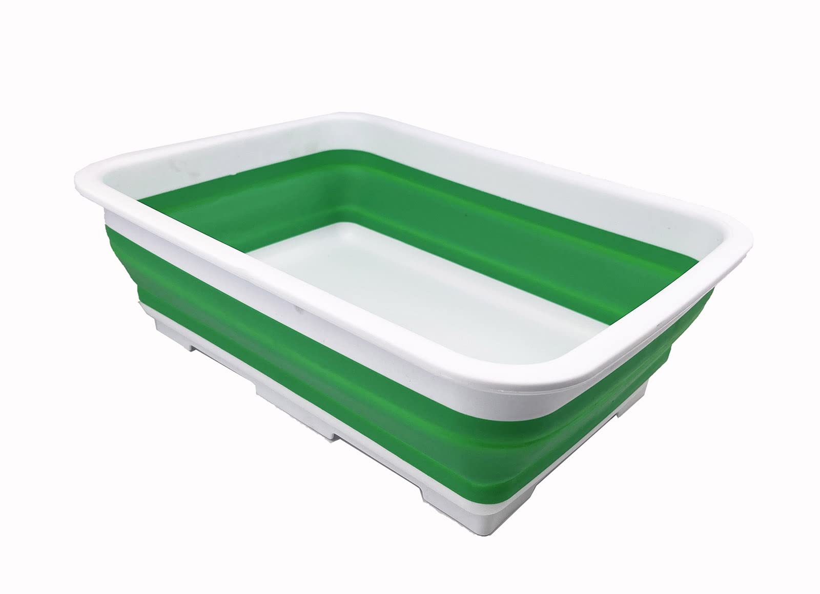 Sammart White/Bright Green 7L Collapsible Tub - Foldable Dish Tub - Portable Washing Basin - Space Saving Plastic Washtub ()