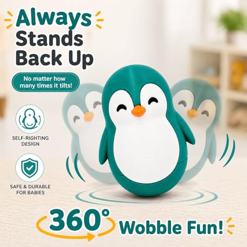 Image of Penguin Roly-Poly Toy, Tumble, Wobble, and Come Right Back(Forest Green and White)