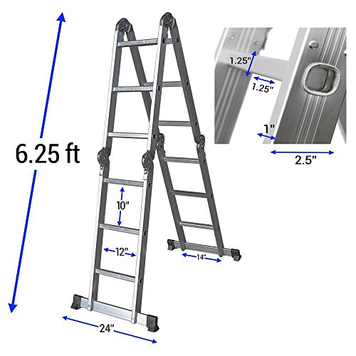 Safeplus Aluminum Lightweight Multi Task Ladder, 3.3ft Multi Purpose Folding Scaffold Ladder, 12.5ft Multi-Purpose Extension Work Step Ladder-MAX Weight 330 LBS