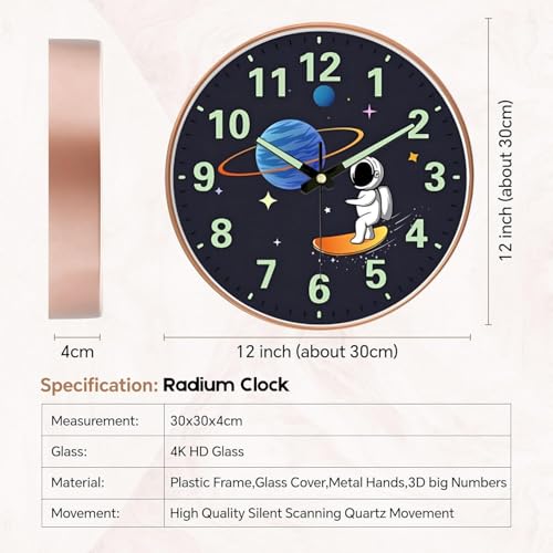 Image of WHISKET - 12 Inch | Luxury Designer Radium Wall Clock with Night Glow Numbers - Silent Analog Clock with Elegant Floral Design for Living Room, Bedroom & Office Decor.(Radium Skate Space)