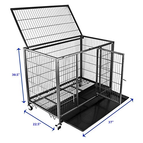 37" Homey Pet Heavy Duty Metal Open Top Cage w/Floor Grid, Casters and Tray - Image 4