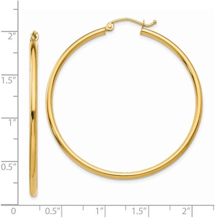 Large Hoop Earrings in 14K Yellow Gold 1 3/4 Inch (2.00 mm) - Image 3