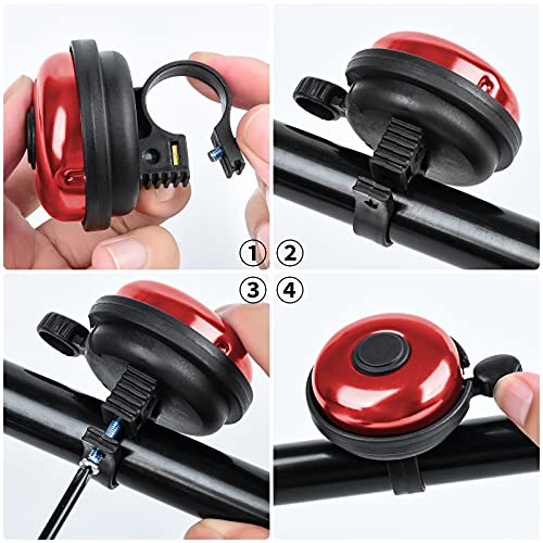 Xthuge Classic Bike Bell, Aluminum Bicycle Bell, Loud Crisp Clear Sound Bicycle Bike Bell for Adults Kids(Red, Silver-Right Hand Use-2 Pack) - Thumbnail 5