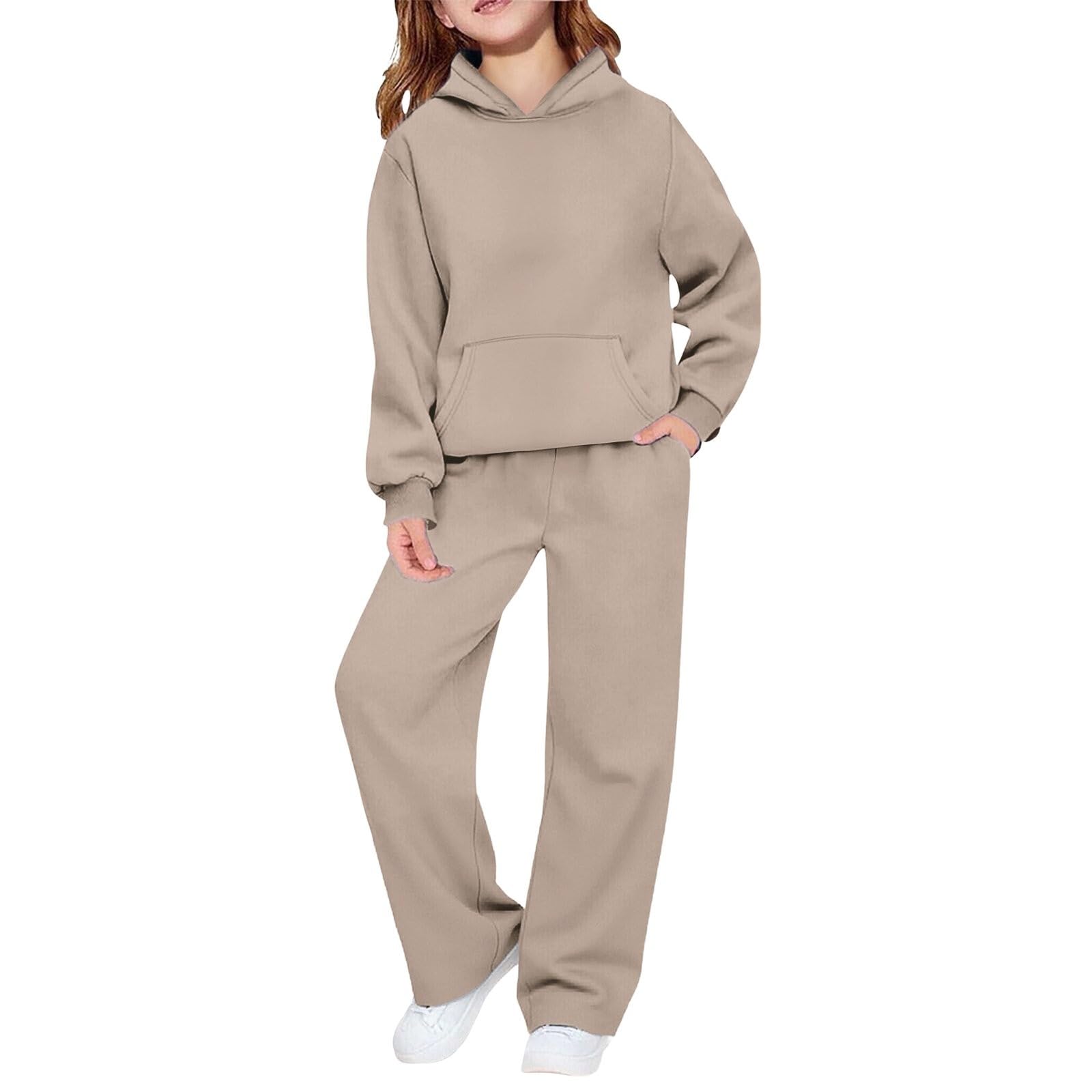Kinder-Kapuzen-Sweathosen-Set, weites Bein, Khaki, 11–12 Jahre