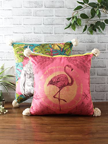 Image of eyda Digital Printed Cushion Covers with Zipper (Pack of 2) 18x18 Inches, Velvet Reversible Pillow Covers, Decorative Throw Cushion Covers, Square Cushion Cover for Sofa, Bed and Home Decor