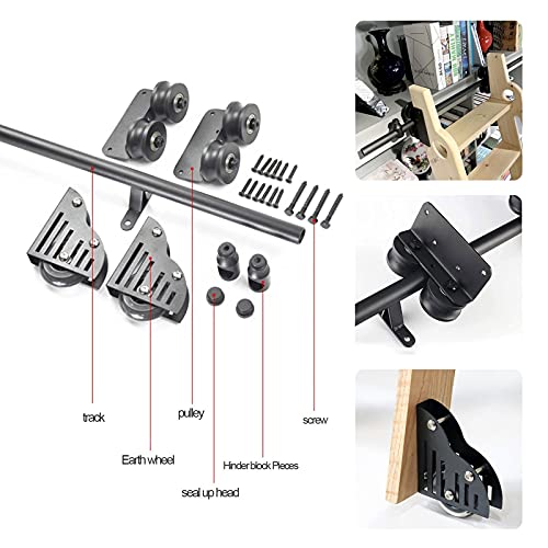 Rolling Library Ladder Hardware Kit Black Steel Mobile Ladder Tracks |3ft-20ft Sliding Ladder Full Set Hardware Kit