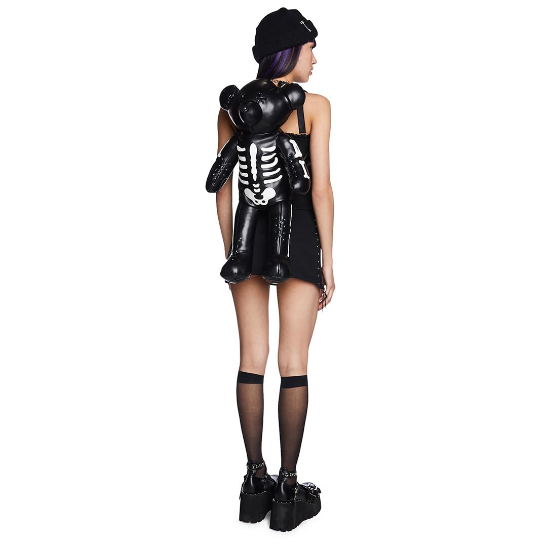 Dolls Kill Deady Teddy Backpack - Skeleton Appliqués, Vegan Leather, Black: Deady Teddy Black