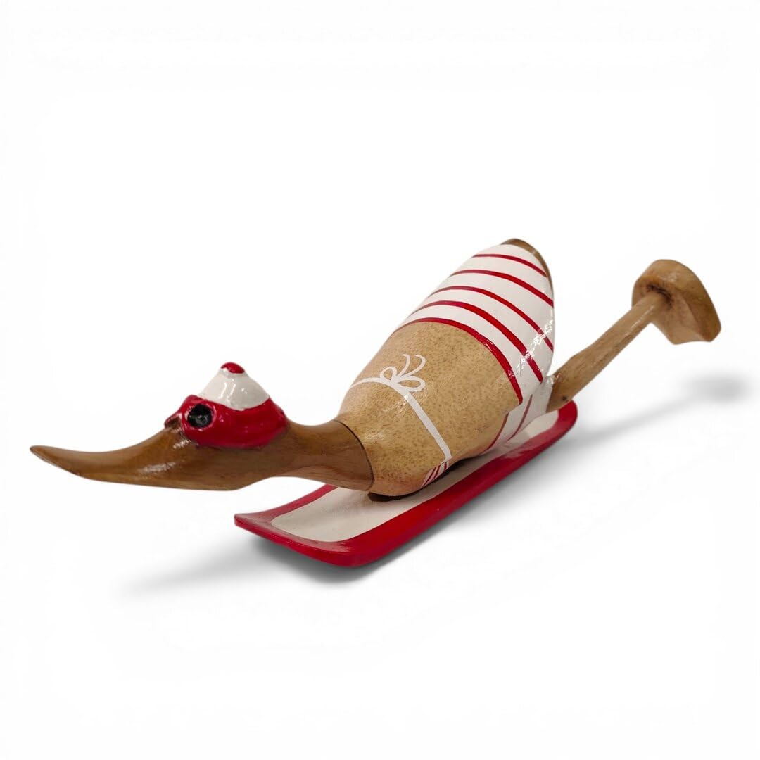 Canard de surf en bois Kinaree de 30 cm idéal pour une décoration de plage et d'été exotique