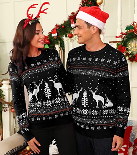Image of Aiboria Matching Family Ugly Christmas Reindeer Snowflakes Sweater Pullover for Women /Men /Boys /Girls