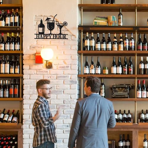 Image of BLIND SHOP Happy Hour Metal Bar Sign Vintage for Home Decor | Wall Sculpture Home Decoration | Wall Decor | Metal Wall Art | Home Wall Hangings Metal Decor (37X28X1.5 CM)
