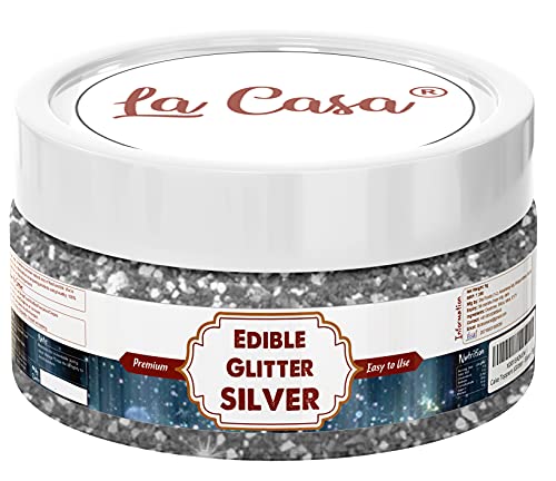 La Casa Premium Edible Glitter - Silver | Metallic Glitter Ideal for Cake Icing Decoration & Garnishing | 9gm |