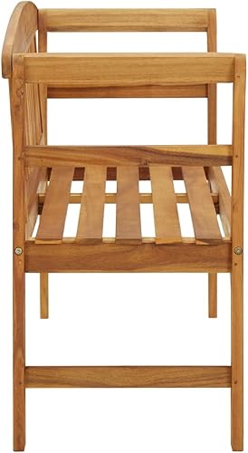 Miniatura 3 de loibinfen Banco de madera para patio, banco al aire libre con respaldo y reposabrazos, madera de acacia maciza, muebles de porche para césped,