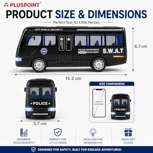 Image of PLUSPOINT Police Bus Toy for Kids | Friction Powered Push & Go Rescue Vehicle with Lights & Sounds | Durable Pretend Play Police Bus for Boys, Girls & Toddlers