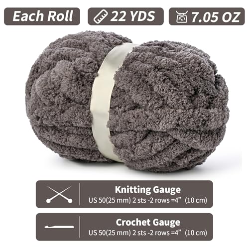 Image of 10 Pack of Jumbo Chunky Yarn for Hand Knitting,10# Super Bulky-Fluffy Chenille Yarn, 220 yds /70.5 oz Soft Thick Yarn for Crocheting Chunky Knit Throw Blankets.(Dark Grey)