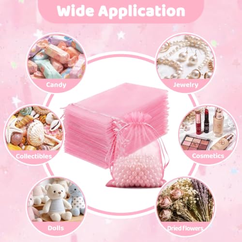 Image of FUNFERY 100PCS Pink Organza Gift Bags 4x6in,Drawstring Pouch for Jewelry