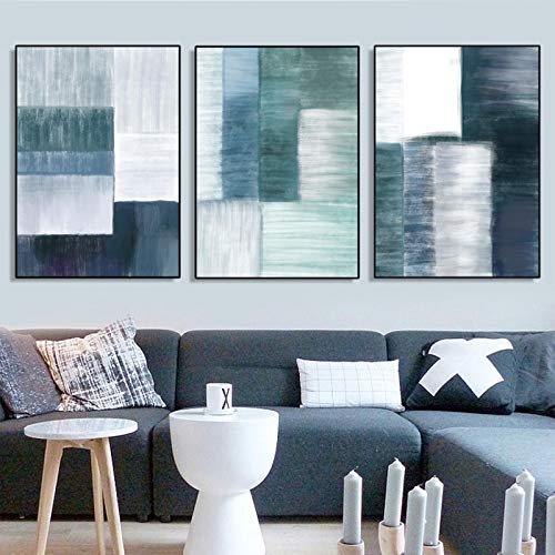 Affiche et photos pour salon décoration triptyque abstrait bleu moderne en toile 50x70cm