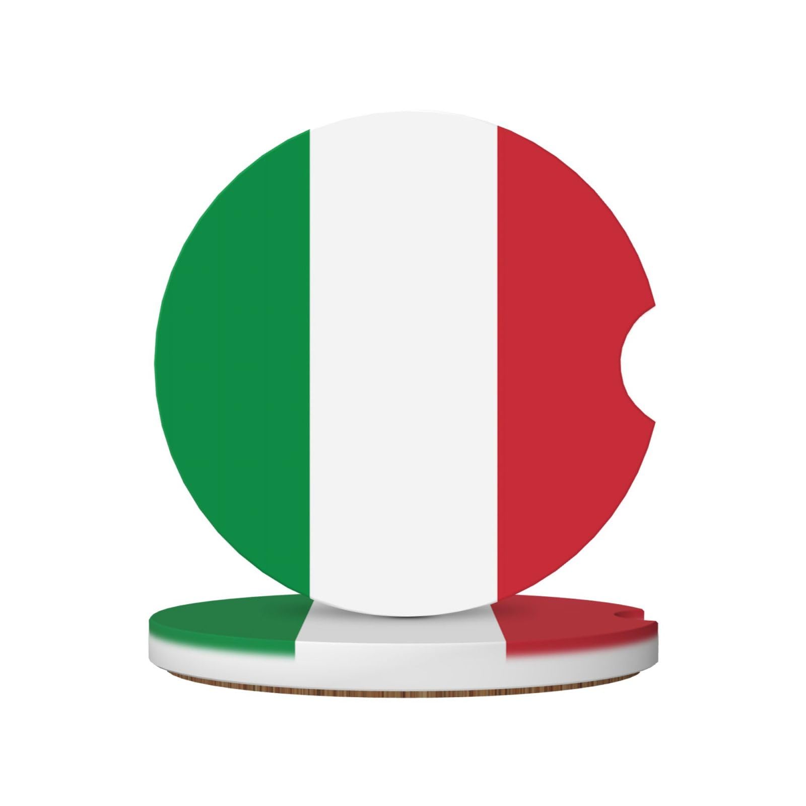 Italian Flag Printed Ceramic Car Cup Coasters (2 Pack), Suitable for car Cup Holders, 2.56 inch Diameter