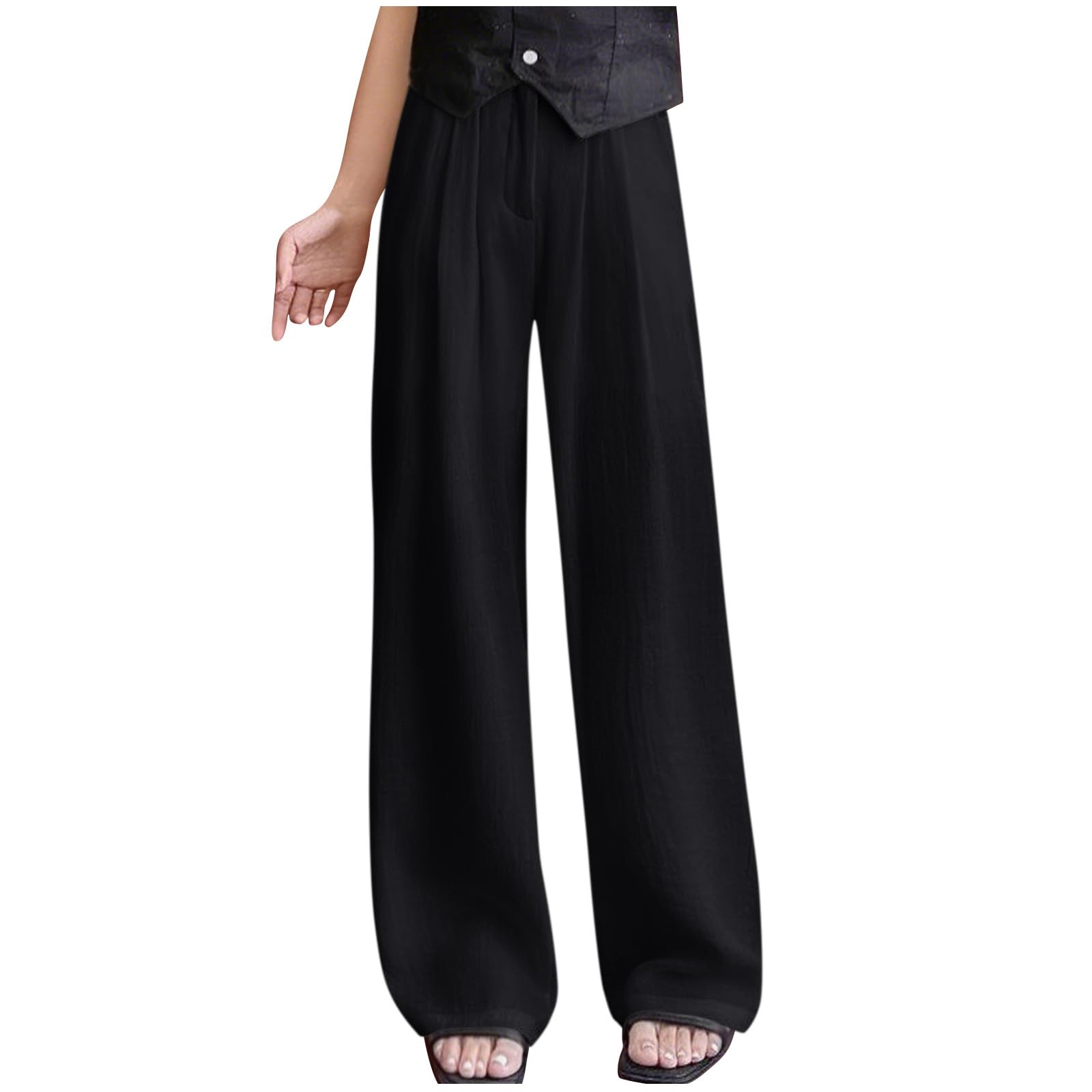Oplxuo Wide Leg Pants Woman Stretchy Work Dress Pants Zipper Business Casual Slacks Trousers Fall Outfits