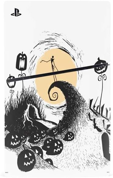 Skinit Decal Gaming Skin Compatible with PS5 Slim Disk Console - Officially Licensed Disney The Nightmare Before Christmas Jack on Spiral Hill Art Design