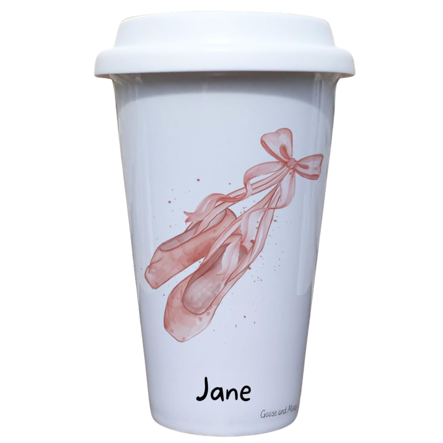 Ballet Hobby Travel Mug Personalised - Gift for Dancing Lover - Personalised Ballet Shoes Thermal Ceramic Insulated Travel Mug