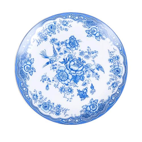 Image of GOLDEN QUEEN'S Handcrafted Dinner Plates: Set of 2 | Perfect for Hosting and Daily Meals | Microwave Safe Plates | 11 inch | Serves 2 - Vintage Blue Birds with Floral Border