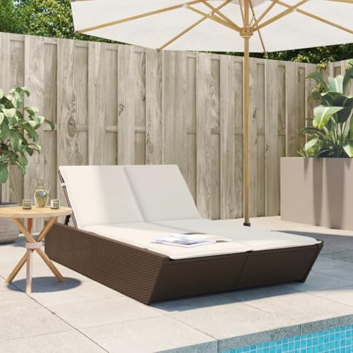 Chaise longue double en polyrotin marron avec dossier réglable