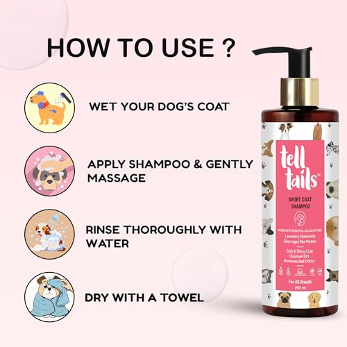 Image of Tell Tails Short Coat Dog Shampoo - 250ml - Cleanses, Nourishes & Deodorizes - Clary Sage, Lavender & Rice Protein - Hydrates & Strengthens Coat - for Short-Haired Dogs (Beagle, Bulldog, Boxer)