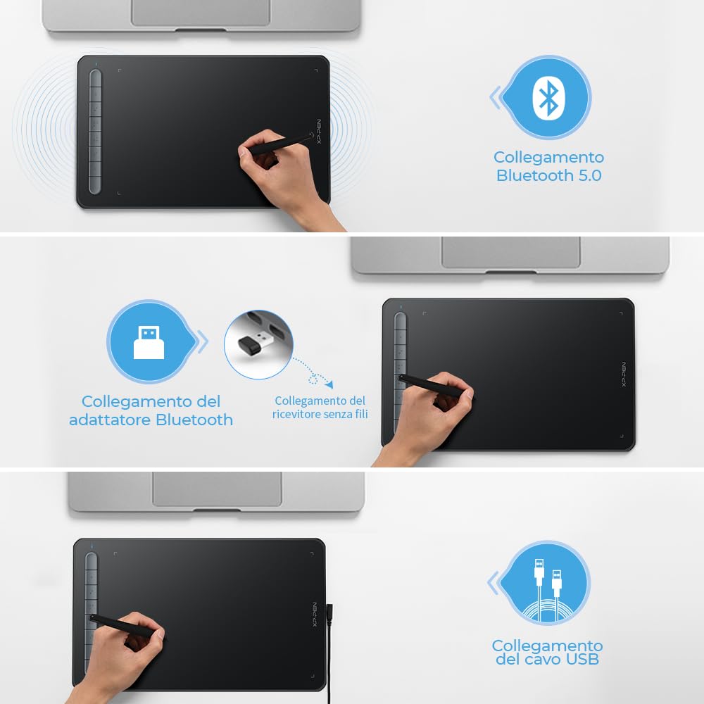 XP-PEN Deco MW Tavoletta grafica Bluetooth, 8"x5" Wireless con X3 Smart Chip, 60° Tilt con penna senza batteria, per disegnare, home office ed e-learning (nero)