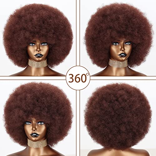 Xinran 8 Inch Short Afro Kinky Wig For Black Women,Natural 70S Afro Wigs For Women, Short Afro Puff Wigs(Auburn). #TOP4