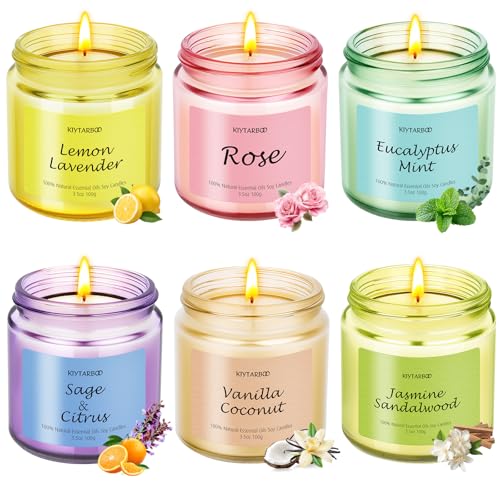 Ensemble 6 bougies parfumées pour femme - Cire soya, cadeaux aromathérapie anniversaire