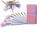 Ammiy Unicorn Makeup Brushes 10pcs With Colorful Bristles Unicorn Horn Shaped Handles Fantasy Makeup Brush Set Foundation Eyeshadow Unicorn Brush Kit With a Cute Iridescent Carrying Case
