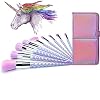AMMIY Makeup Brushes 10pcs Unicorn Makeup Brushes Set With Colorful Bristles Unicorn Horn Shaped Handles Fantasy Makeup Brush Foundation Eyeshadow Brush Kit With a Cute Iridescent Carrying Case