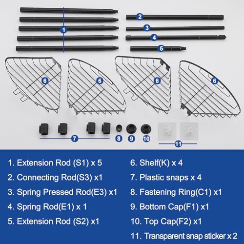 TRUSTLIFE Bathroom Shower Shelf Black Shower Caddy 4-Tier Telescopic Shower Corner Shelf, Shower Shelves No Drilling, Bathroom Accessories for Storage & Organisation, Height Adjustable from 73-302cm - Image 7