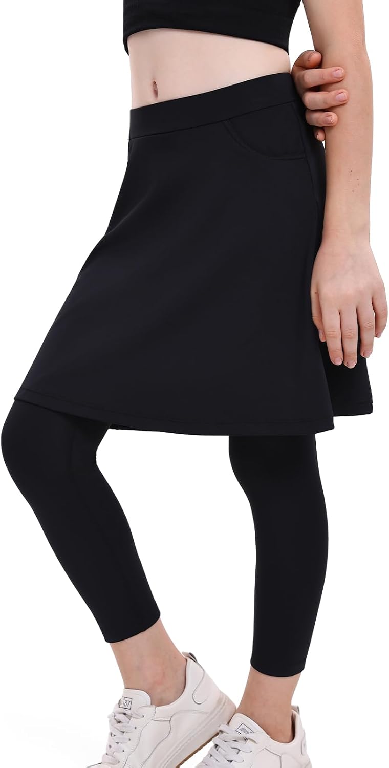 Girls Knee Length Skirts with Leggings,Girls Skirted Full Length Leggings with Pockets
