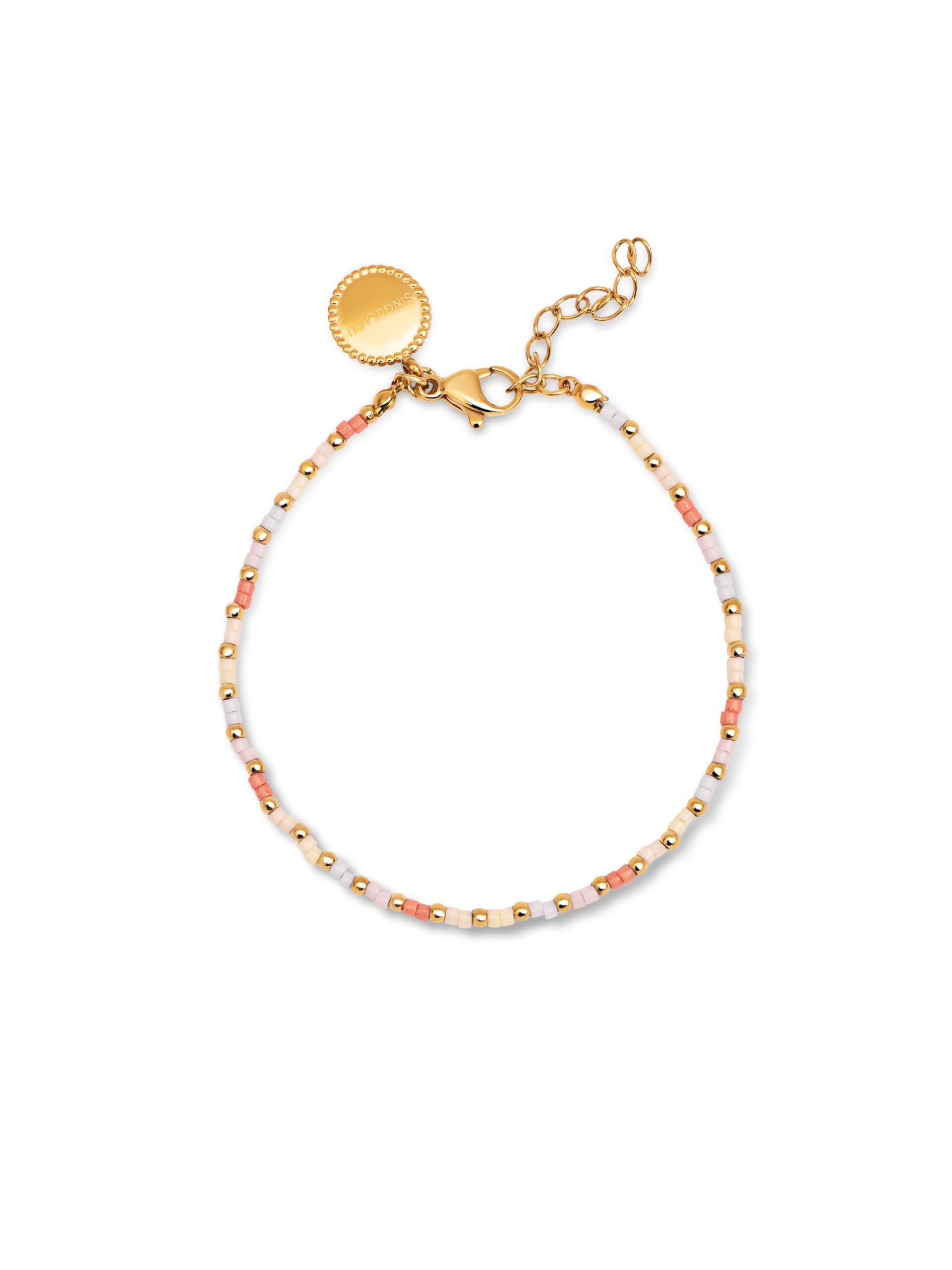 SINGULARU - Pulsera Colors. Acero con Acabado en Baño Oro de 18Kt. Largo de 16 + 3 cm y Detalles en Piedras de Colores. Joyas para Mujer