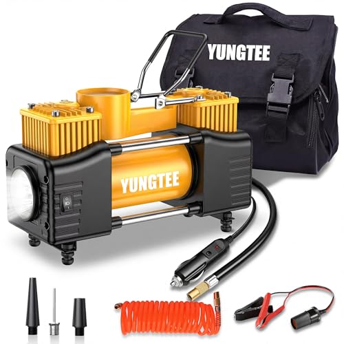 YUNGTEE Yellow Tire Inflator Heavy Duty Double Cylinders Direct Drive Inflation Pump,12V Portable...