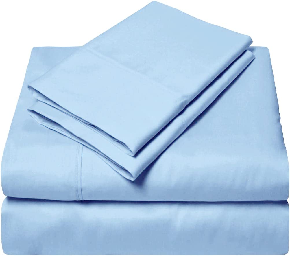 100% Organic Bamboo Bed Sheet Set For Emperor Size Bed, 40cm Deep Pocket Fitted Sheet, Cooling Sheet Set 4pc - 1 Flat Sheet, 1 Fitted Sheet & 2 Pillowcases - (Light Blue Solid, Emperor)