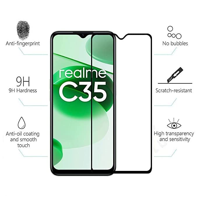 Image of Screen Protector for realme C35 | realme Narzo 50A Prime (Black) Tempered Glass Edge-to-Edge 6D Screen Guard With Installation Kit