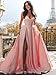 Djqpi Corset Ruched Long Prom Dresses with Slit Strapless Satin Formal Evening Gowns for Women Blush Pink Size 4